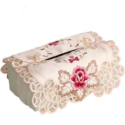 European Garden Embroidery Tissue Box Cover