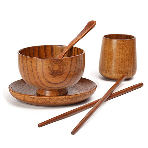 Solid Wood Green Dishes Chopsticks Bowl