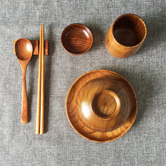 Solid Wood Green Dishes Chopsticks Bowl