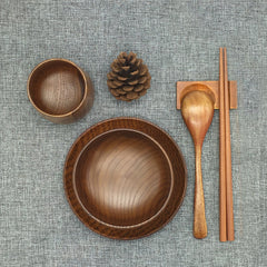 Solid Wood Green Dishes Chopsticks Bowl